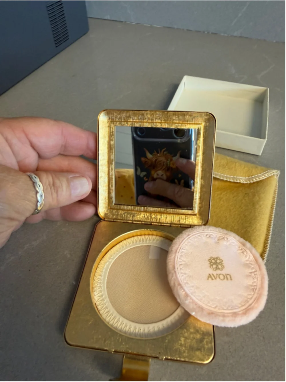 Vintage Avon Imperial Jewel Compact Gold Tone Rhinestone 1960s Unused w Pouch